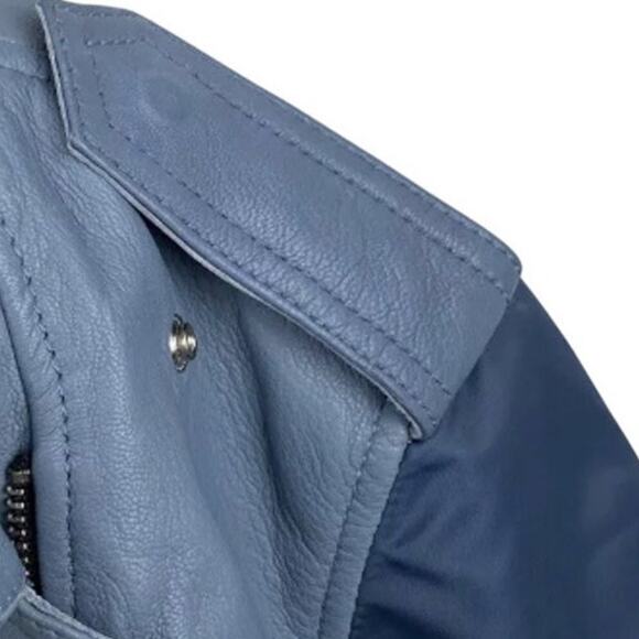 Sandro Blue Leather Jacket | Size 2 - Picture 8 of 15